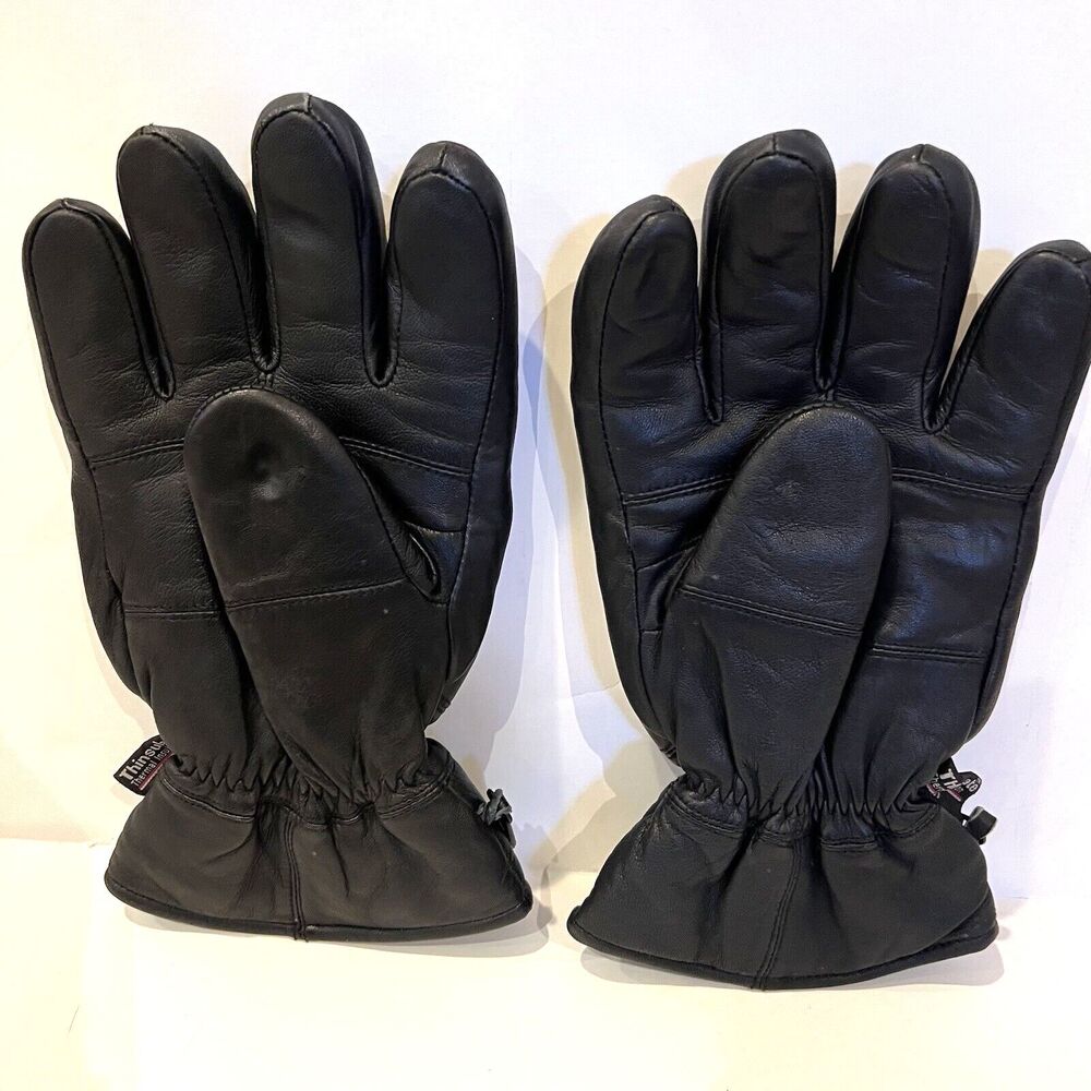 Thinsulate Black Leather Insulated Mens Thermal Lining Motorcycle Gloves Size XL - Picture 2 of 16